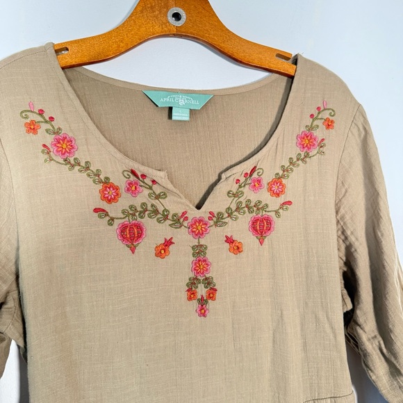 April Cornell 100% Cotton Maxi Dress Embroidered Boho Lagenlook Cottagecore L - Picture 2 of 13